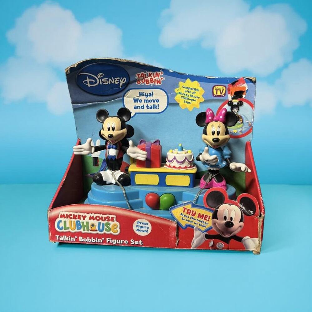RareDisney Mickey Mouse Clubhouse Talkin’ Bobbin Figure Set Mickey&Minnie NIB